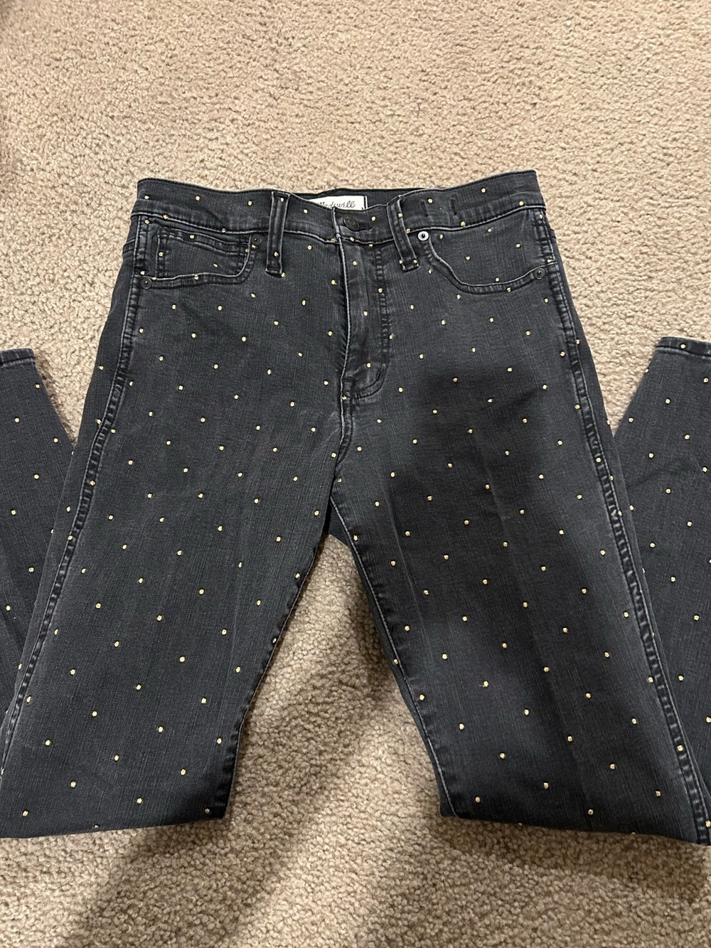 Madewell Black Skinny Jeans with Gold Stud Dots